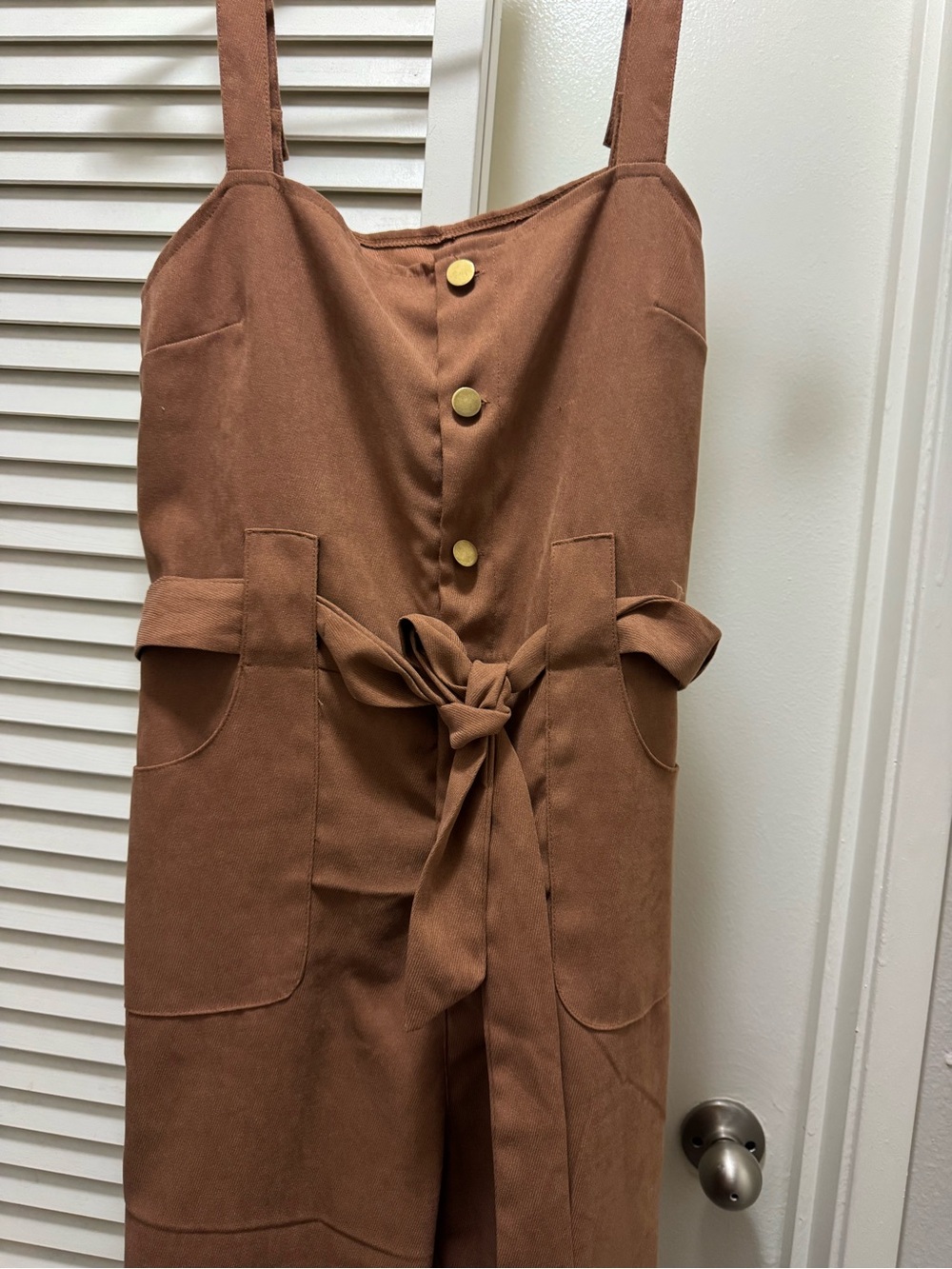 SHEIN Chestnut Button-Front Tie-Waist Jumpsuit